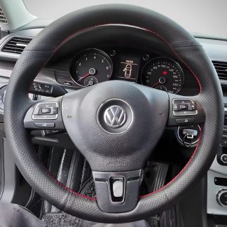 Funda de volante cuero microperforado hilo rojo Vento MK6
